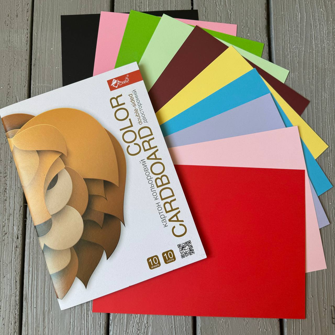 Кольоровий картон ДВОСТОРОННІЙ А4, SUPER, 10 кол.-10 арк. (+ чорний, коричневий) 